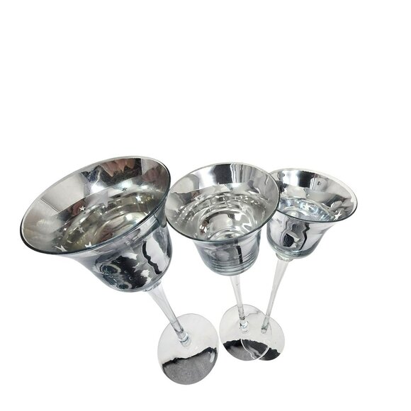 Silver Mercury Glass Candle Holders Stars Motif Varying Heights Set of 3 JJ3805 - Picture 9 of 11